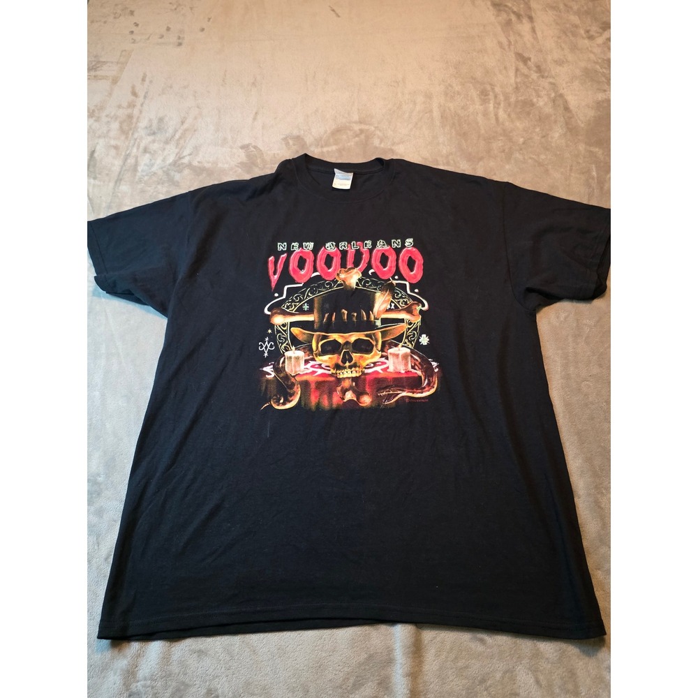 Gildan T-Shirt Mens XL Black New Orleans Voodoo Skull Graphic Short Sleeve Tee